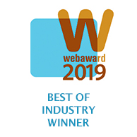 Logo for WebAward 2019, Best in Industry Winner, which was won by on-IDLE